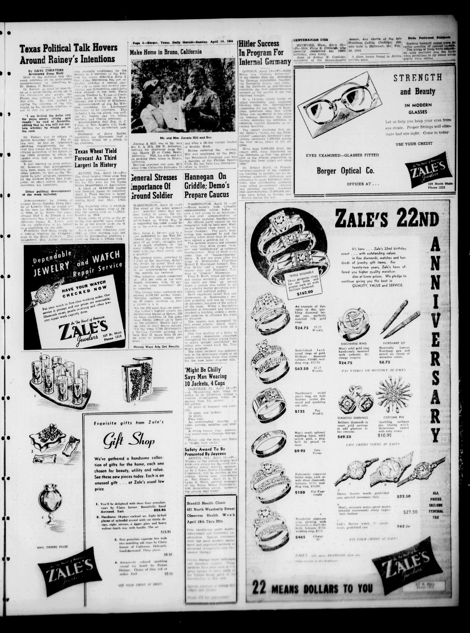 Borger Daily Herald (Borger, Tex.), Vol. 20, No. 120, Ed. 1 Sunday, April 14, 1946
                                                
                                                    [Sequence #]: 3 of 14
                                                