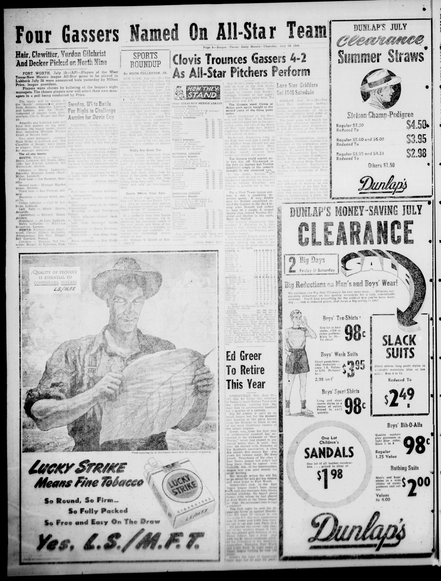 Borger Daily Herald (Borger, Tex.), Vol. 20, No. 202, Ed. 1 Thursday, July 18, 1946
                                                
                                                    [Sequence #]: 6 of 12
                                                