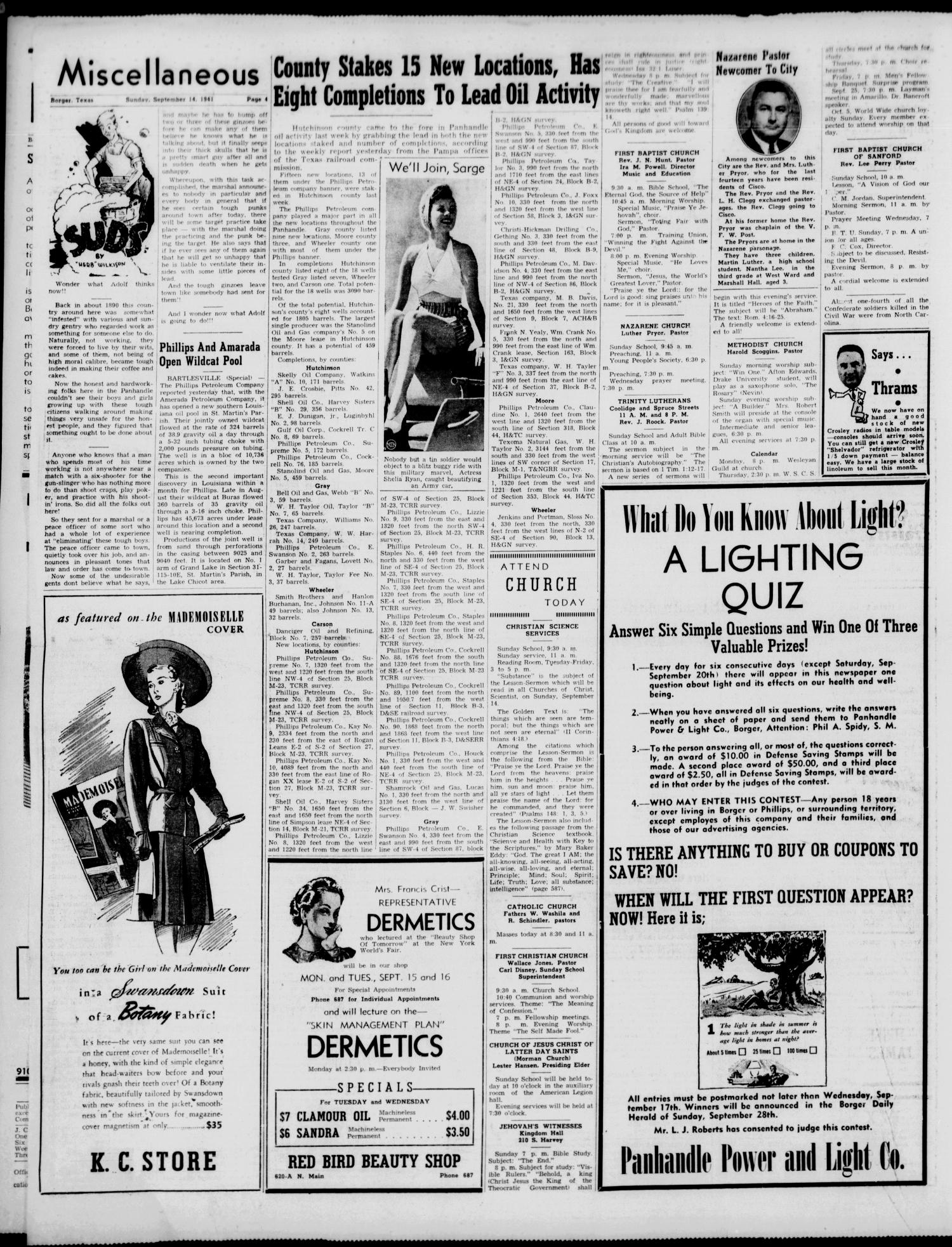 Borger Daily Herald (Borger, Tex.), Vol. 15, No. 253, Ed. 1 Sunday, September 14, 1941
                                                
                                                    [Sequence #]: 4 of 8
                                                