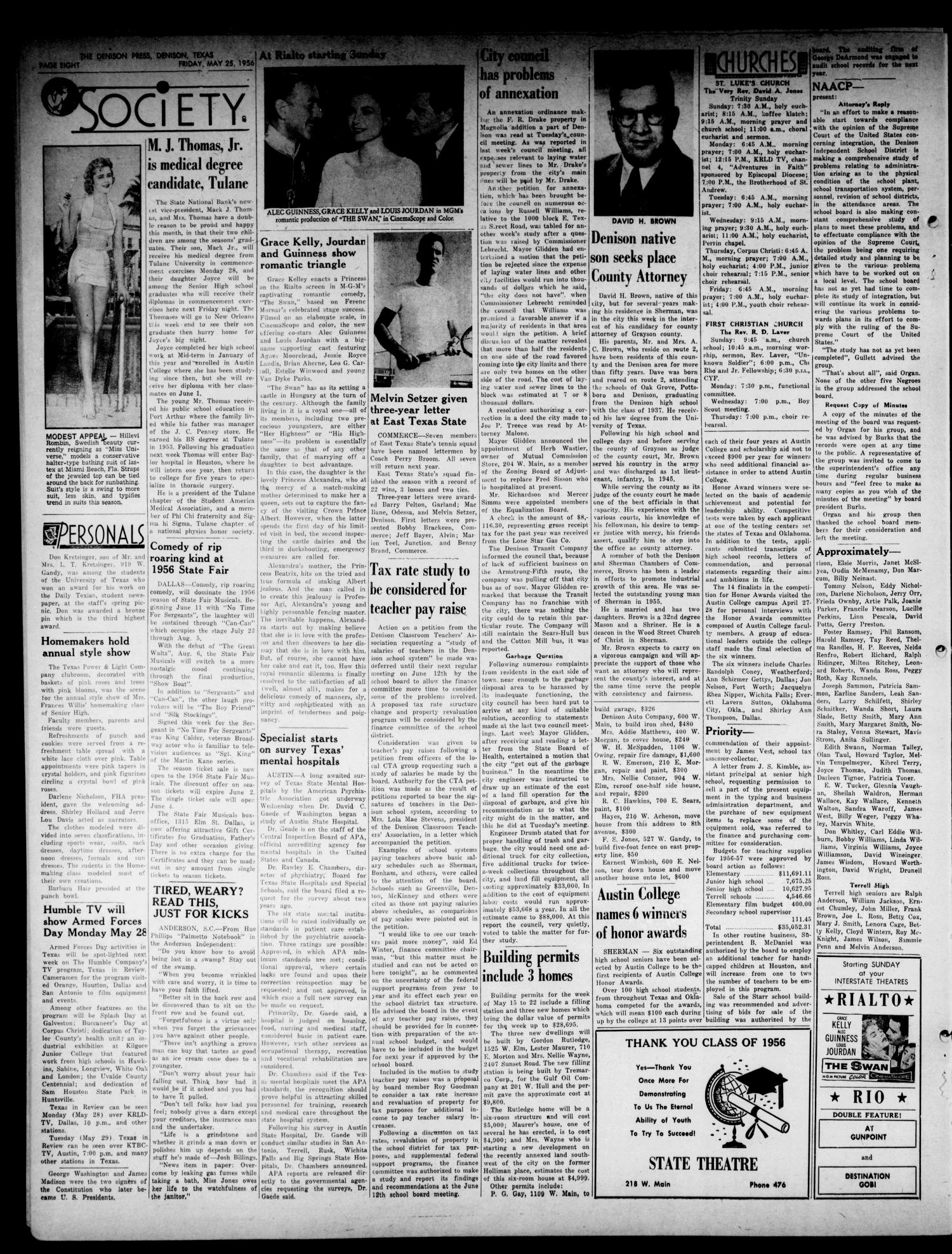 The Denison Press (Denison, Tex.), Vol. 27, No. 49, Ed. 1 Friday, May 25, 1956
                                                
                                                    [Sequence #]: 8 of 16
                                                