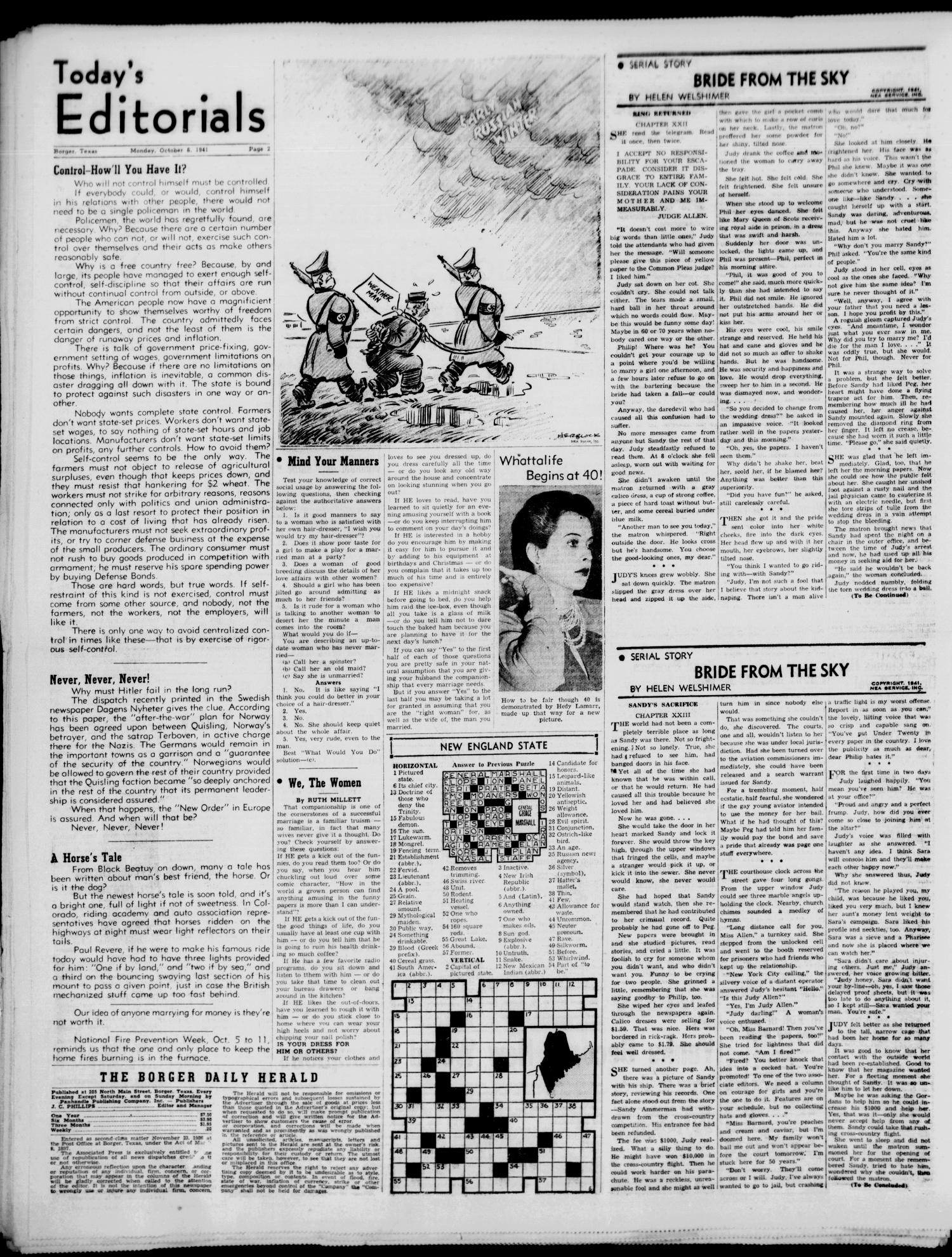 Borger Daily Herald (Borger, Tex.), Vol. 15, No. 272, Ed. 1 Monday, October 6, 1941
                                                
                                                    [Sequence #]: 2 of 6
                                                