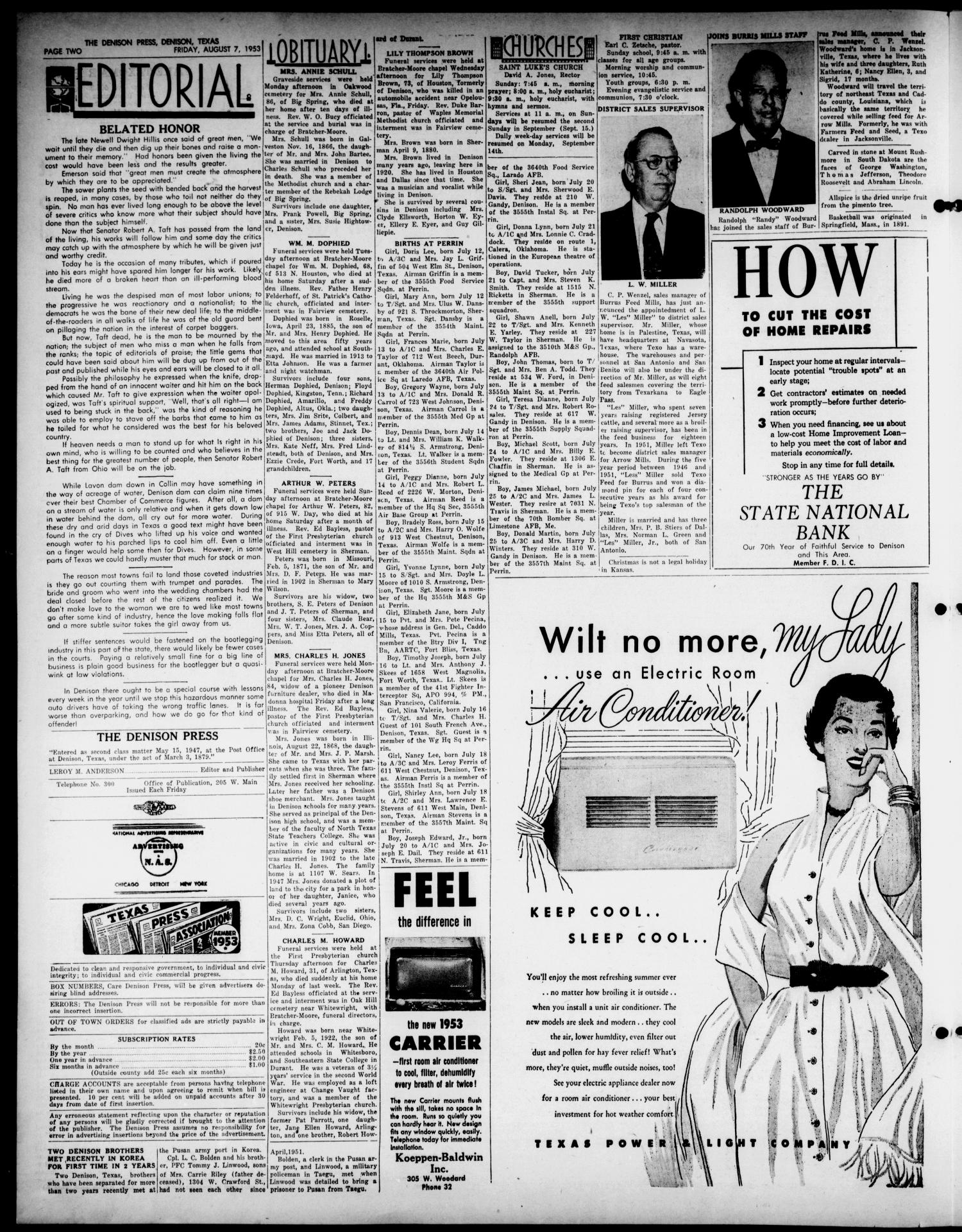 The Denison Press (Denison, Tex.), Vol. 25, No. 7, Ed. 1 Friday, August 7, 1953
                                                
                                                    [Sequence #]: 2 of 4
                                                
