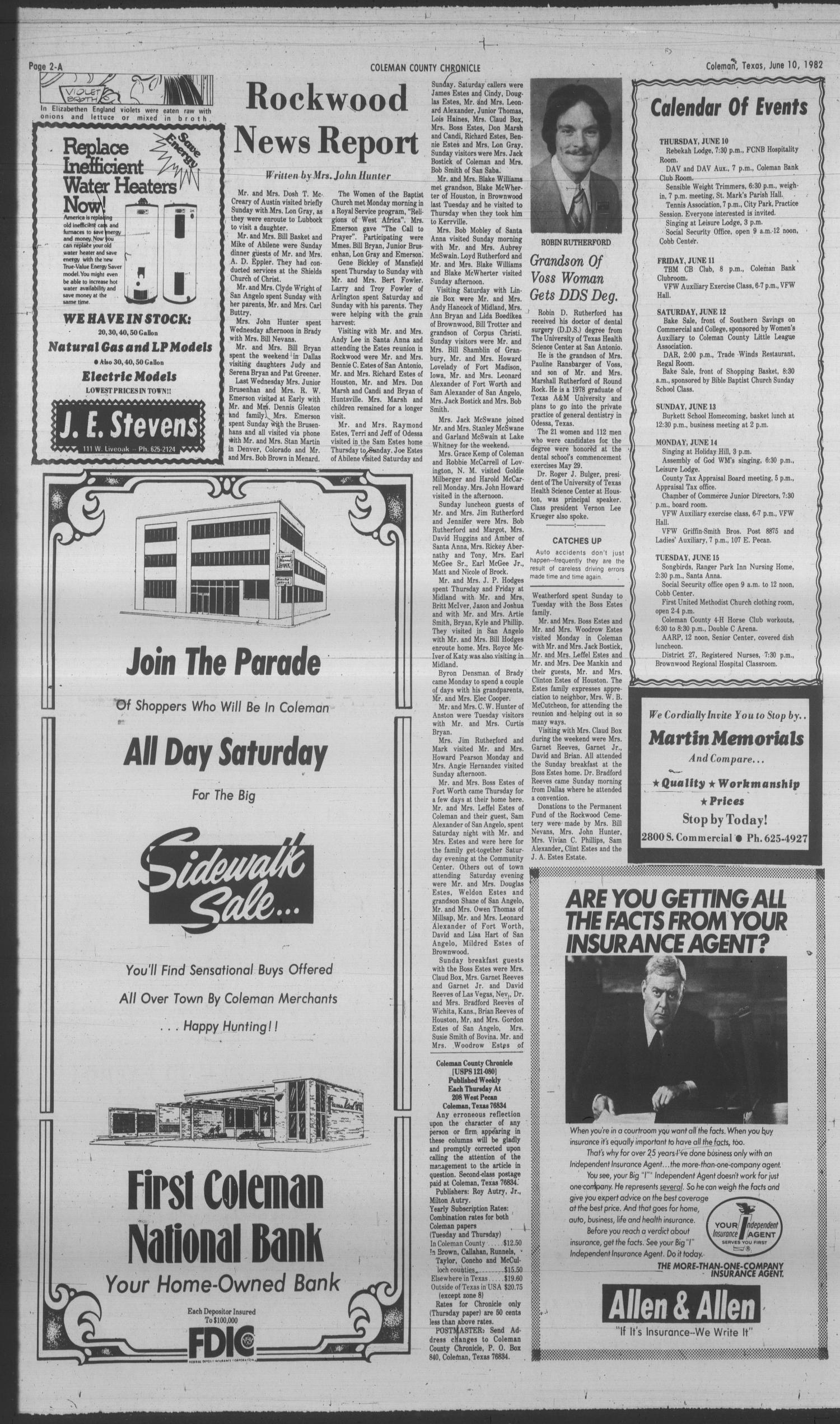 Coleman County Chronicle (Coleman, Tex.), Vol. 49, No. 29, Ed. 1 Thursday, June 10, 1982
                                                
                                                    [Sequence #]: 2 of 21
                                                