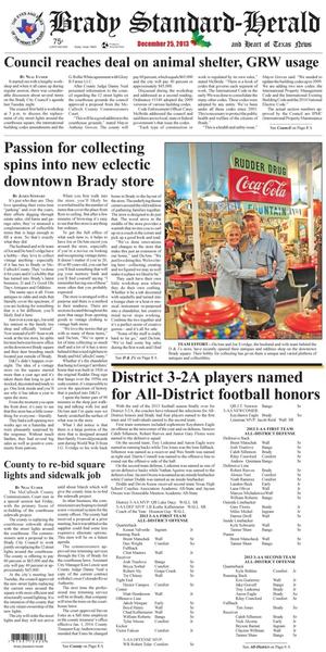 Primary view of object titled 'Brady Standard-Herald and Heart of Texas News (Brady, Tex.), Ed. 1 Tuesday, December 24, 2013'.