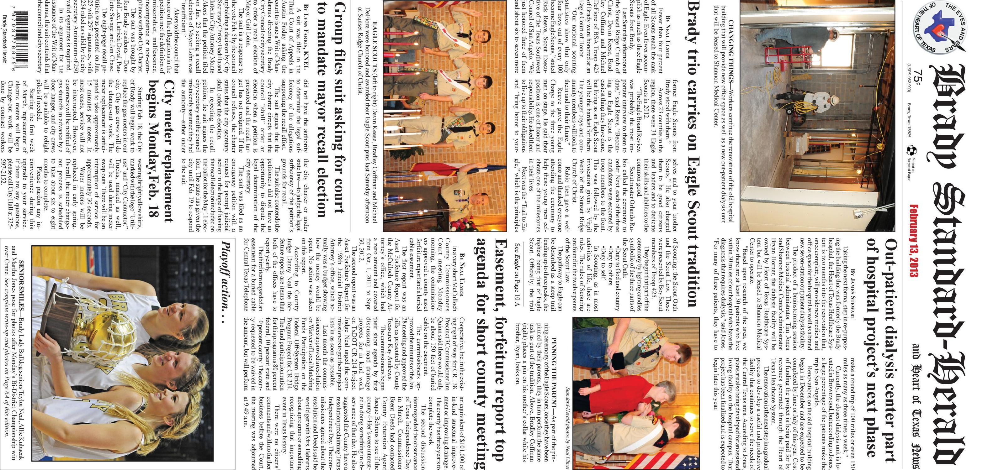 Brady Standard-Herald and Heart of Texas News (Brady, Tex.), Ed. 1 Wednesday, February 13, 2013
                                                
                                                    [Sequence #]: 1 of 18
                                                