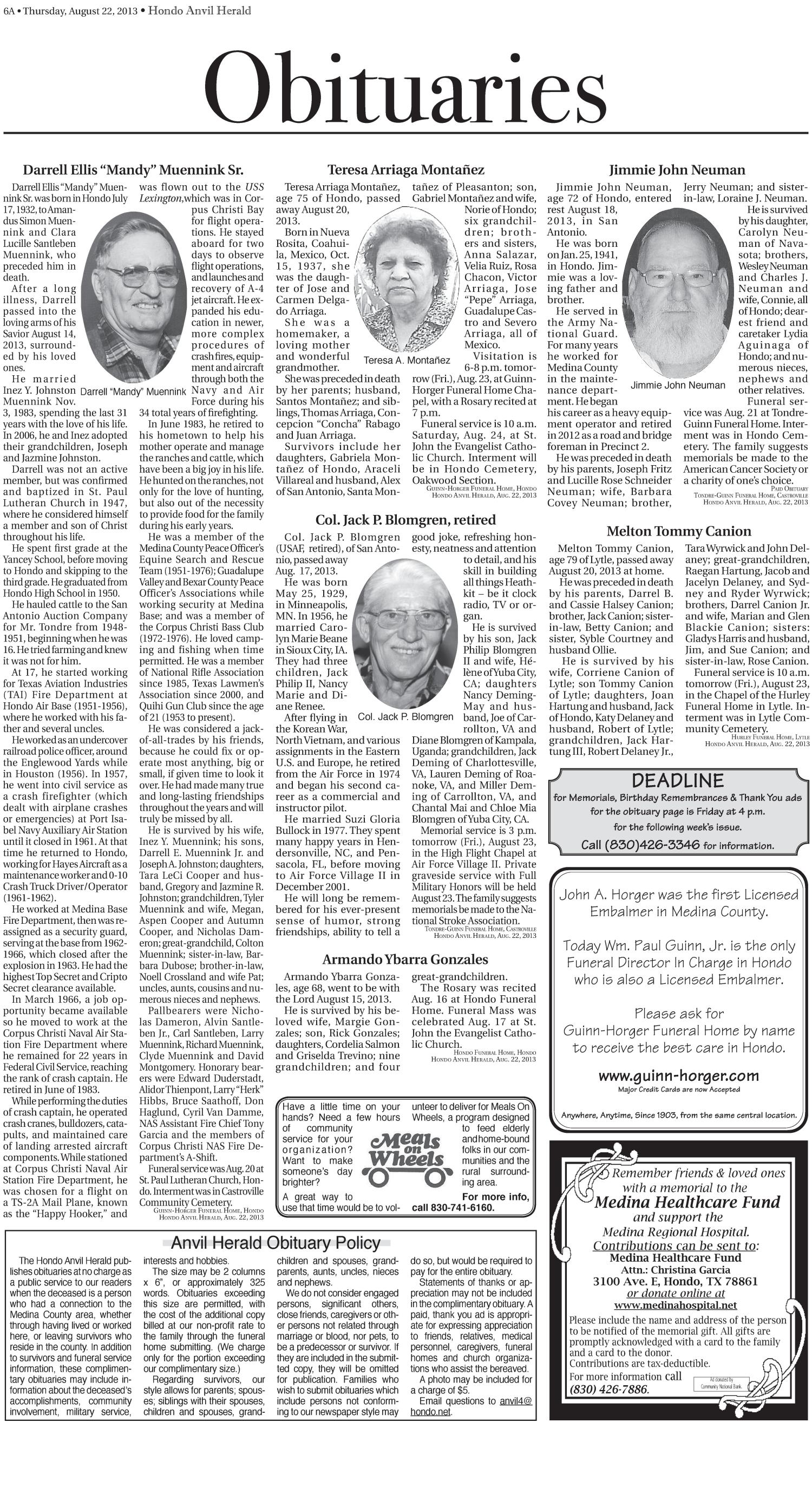 Hondo Anvil Herald (Hondo, Tex.), Vol. 127, No. 34, Ed. 1 Thursday, August 22, 2013
                                                
                                                    [Sequence #]: 6 of 23
                                                