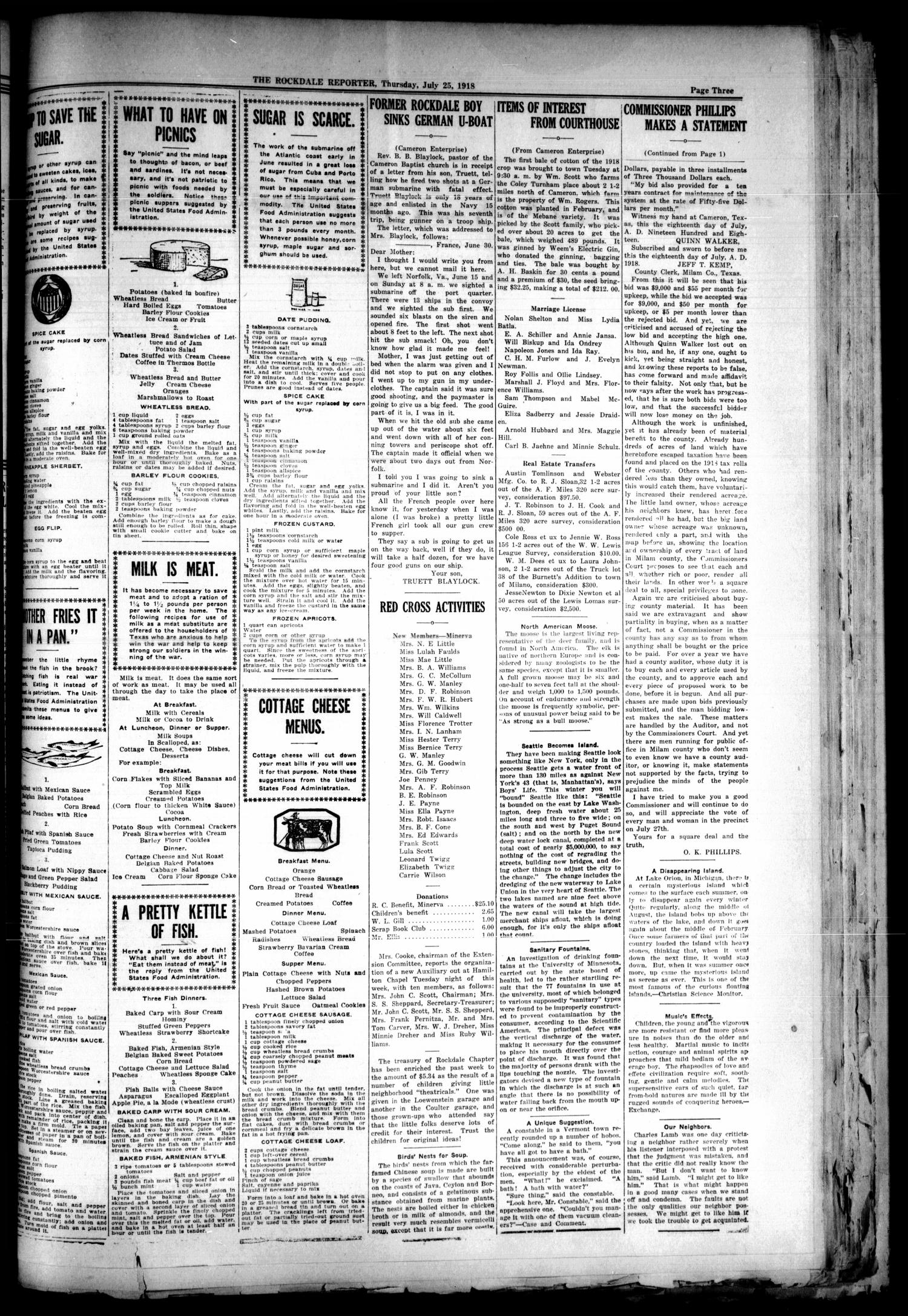 The Rockdale Reporter and Messenger (Rockdale, Tex.), Vol. [46], No. 21, Ed. 1 Thursday, July 25, 1918
                                                
                                                    [Sequence #]: 3 of 8
                                                