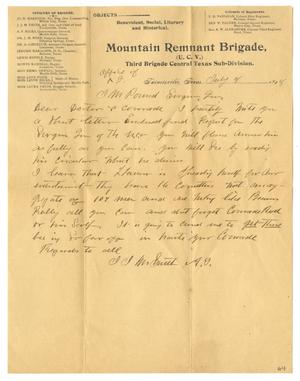 Primary view of [Letter from J. J. Smith to Dr. Joseph Pound, July 8, 1898]