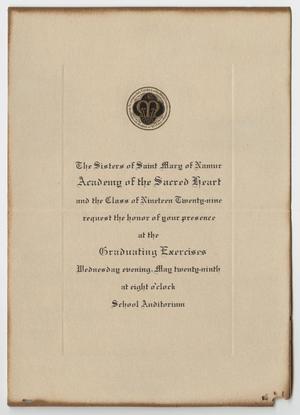 Primary view of object titled '[Graduation Announcement for Academy of the Sacred Heart]'.