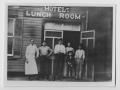 Photograph: [Photograph of People Outside Hotel Lunch Room]