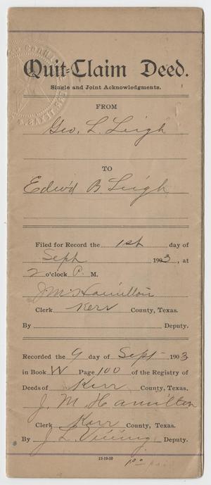 Primary view of [Quit Claim from George L. Leigh to Edward B. Leigh]