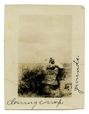 Primary view of object titled '[Photograph of Soldier Clearing Brush]'.
