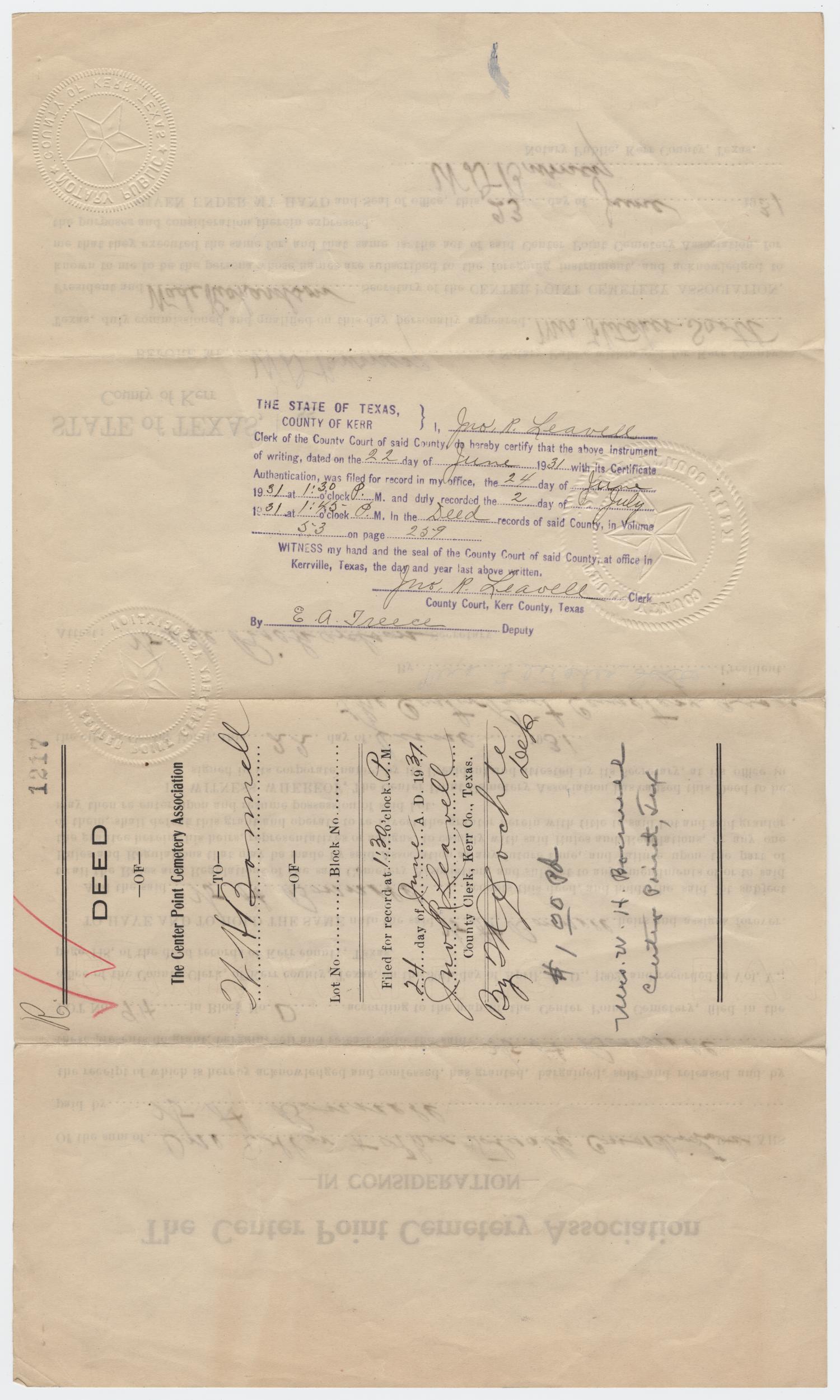 [Deed of the Center Point Cemetery Association to W. H. Bonnell]
                                                
                                                    [Sequence #]: 3 of 3
                                                