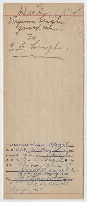 Primary view of object titled '[Deed from Virginia Leigh to Edward B. Leigh]'.