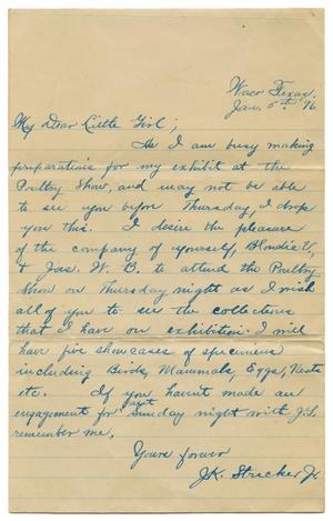 Primary view of [Letter from John K. Strecker, Jr. to Josephine Bahl, January 5th, 1896]