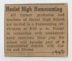 Clipping: [Newspaper Clipping Advertising the Haslet High School Homecoming]