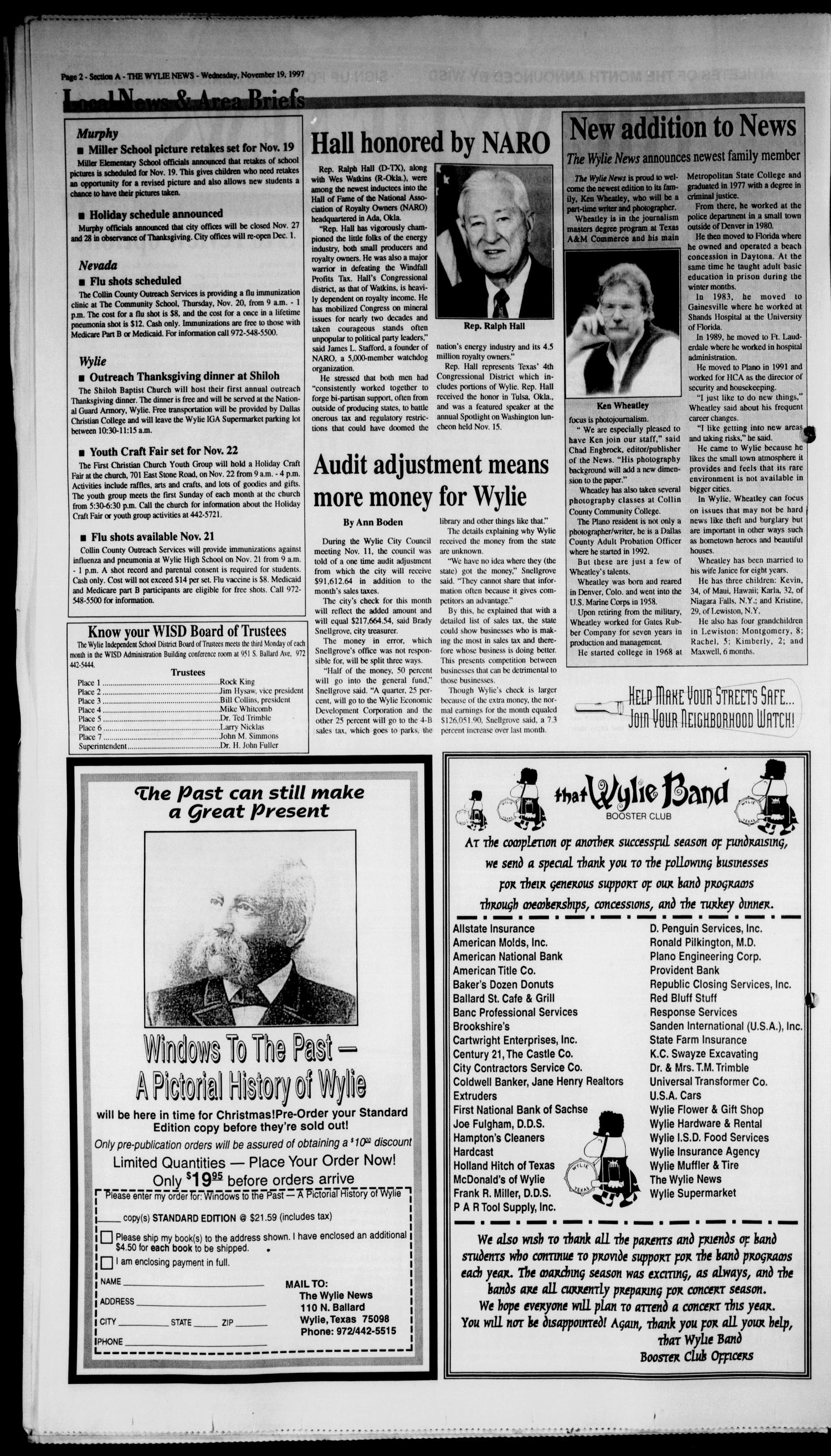 The Wylie News (Wylie, Tex.), Vol. 51, No. 25, Ed. 1 Wednesday, November 19, 1997
                                                
                                                    [Sequence #]: 2 of 18
                                                