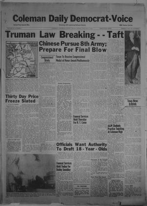 Primary view of Coleman Daily Democrat-Voice (Coleman, Tex.), Vol. 3, No. 4, Ed. 1 Friday, January 5, 1951
