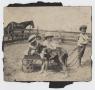 Photograph: [Photograph of Three Children Playing with a Dog]