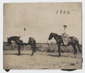 Primary view of [Photograph of Nelle Turney and her Friend Riding Horses]