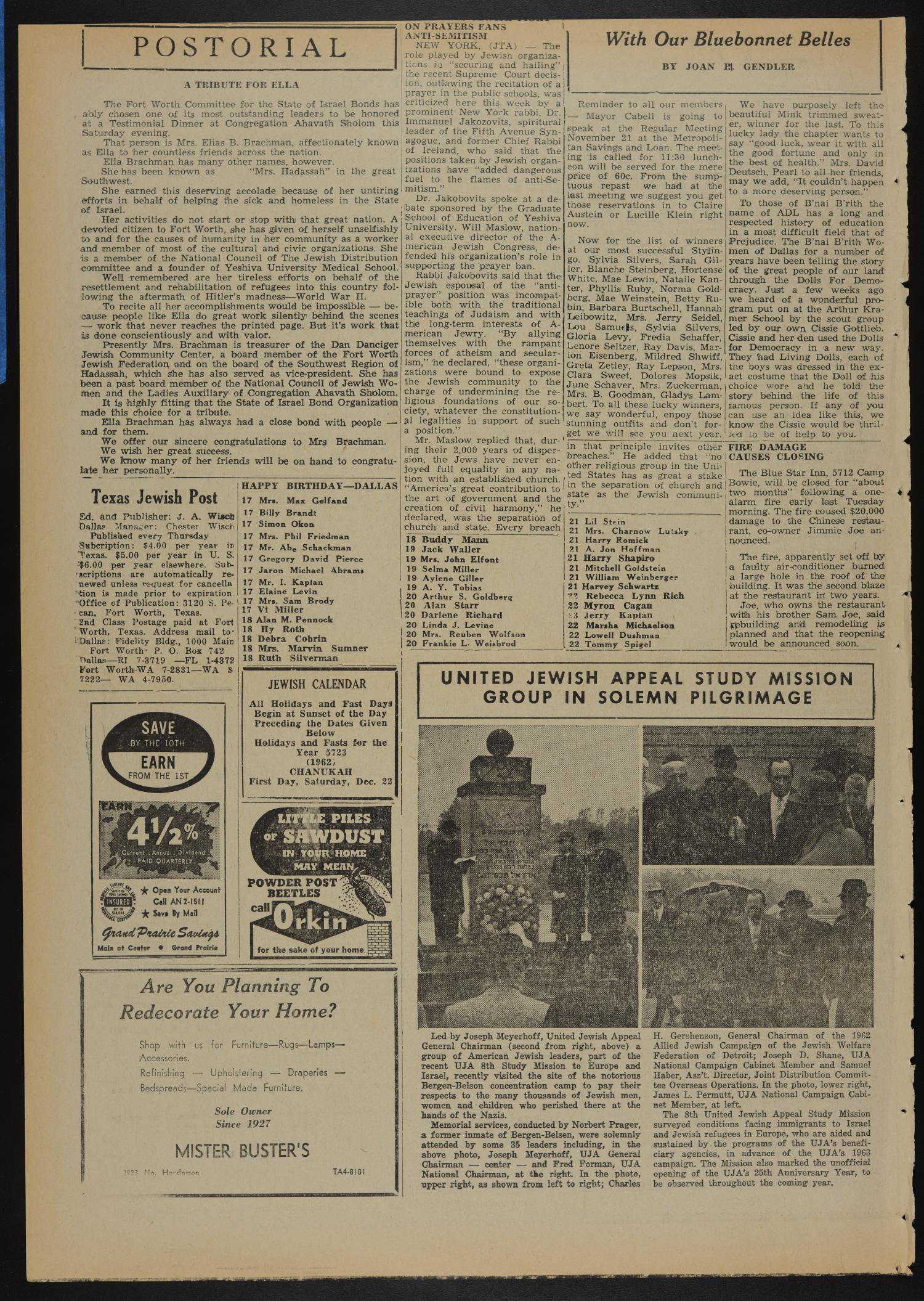 Texas Jewish Post (Fort Worth, Tex.), Vol. 16, No. 46, Ed. 1 Thursday, November 15, 1962
                                                
                                                    [Sequence #]: 4 of 12
                                                