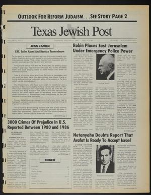 Primary view of object titled 'Texas Jewish Post (Fort Worth, Tex.), Vol. 42, No. 3, Ed. 1 Thursday, January 21, 1988'.