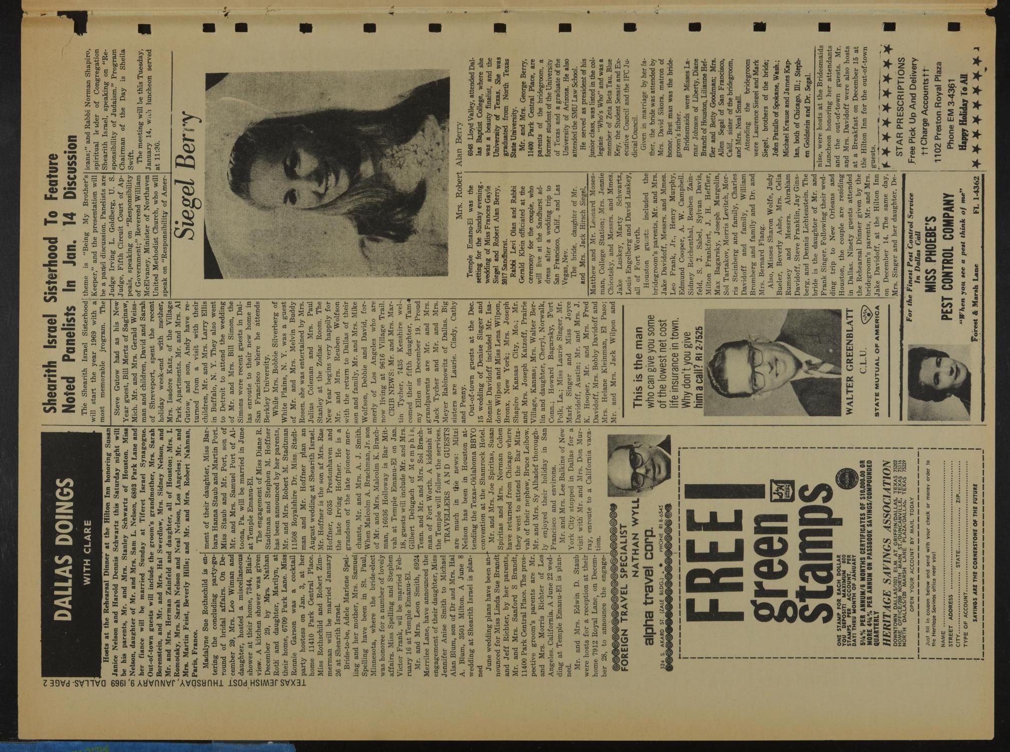 Texas Jewish Post (Fort Worth, Tex.), Vol. 23, No. 2, Ed. 1 Thursday, January 9, 1969
                                                
                                                    [Sequence #]: 2 of 16
                                                