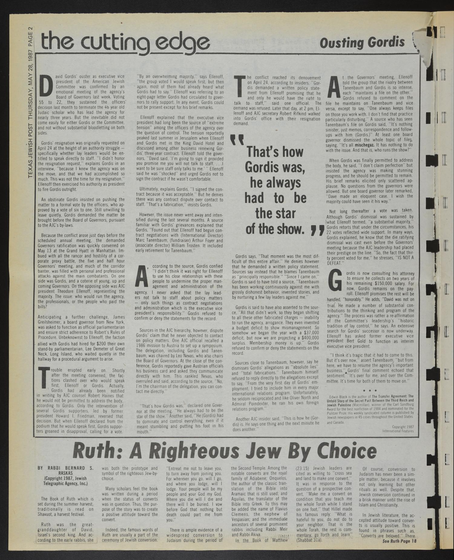 Texas Jewish Post (Fort Worth, Tex.), Vol. 41, No. 21, Ed. 1 Thursday, May 28, 1987
                                                
                                                    [Sequence #]: 2 of 20
                                                