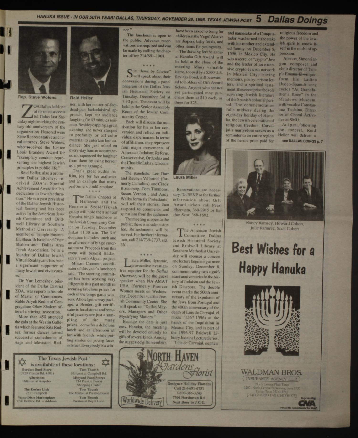 Texas Jewish Post (Fort Worth, Tex.), Vol. 50, No. 48, Ed. 1 Thursday, November 28, 1996
                                                
                                                    [Sequence #]: 5 of 48
                                                