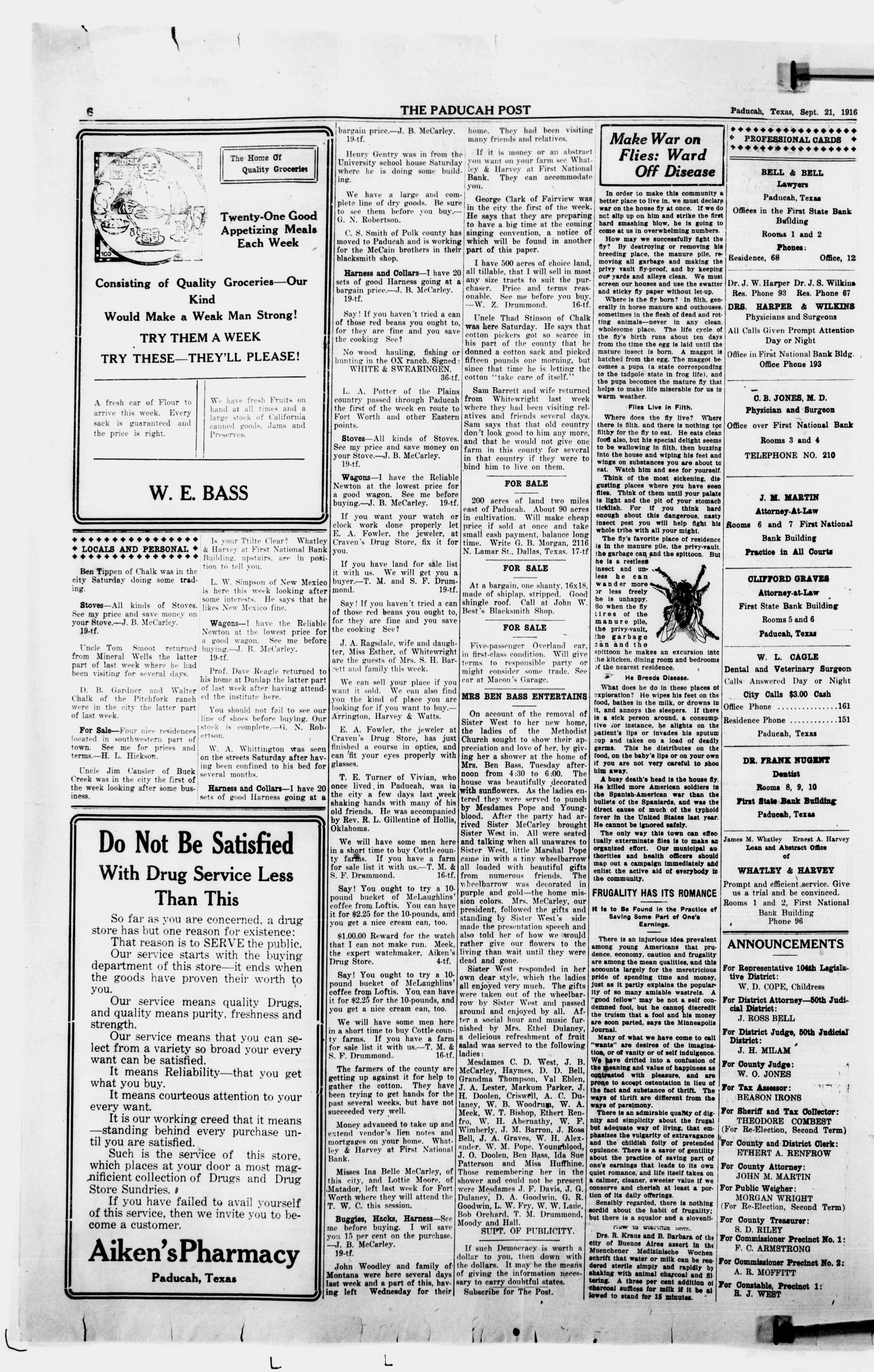 The Paducah Post (Paducah, Tex.), Vol. 11, No. 19, Ed. 1 Thursday, September 21, 1916
                                                
                                                    [Sequence #]: 4 of 8
                                                