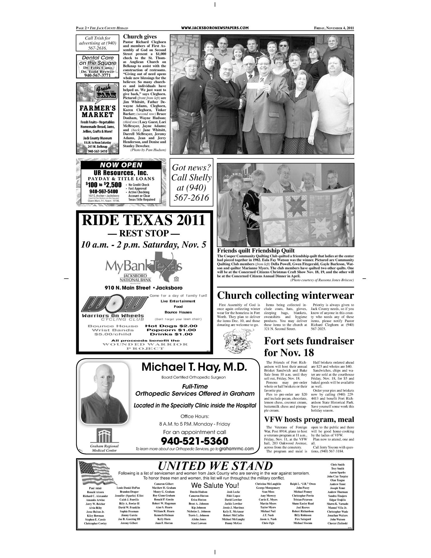 The Jack County Herald (Jacksboro, Tex.), Vol. 66, No. 22, Ed. 1 Friday, November 4, 2011
                                                
                                                    [Sequence #]: 2 of 10
                                                