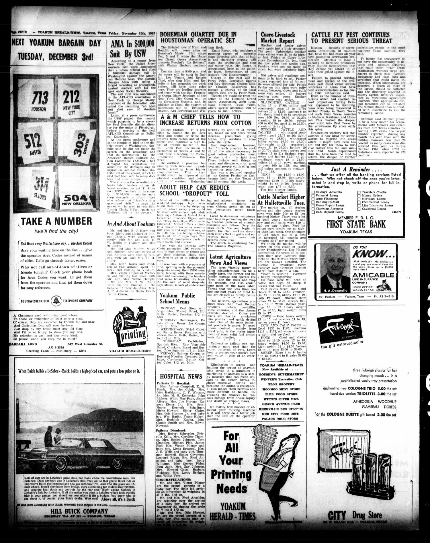 Yoakum Herald-Times (Yoakum, Tex.), Vol. 67, No. 95, Ed. 1 Friday, November 29, 1963
                                                
                                                    [Sequence #]: 4 of 8
                                                