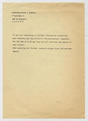 Primary view of object titled '[Letter from Forskarcentrum I Ramsele, 1988~]'.