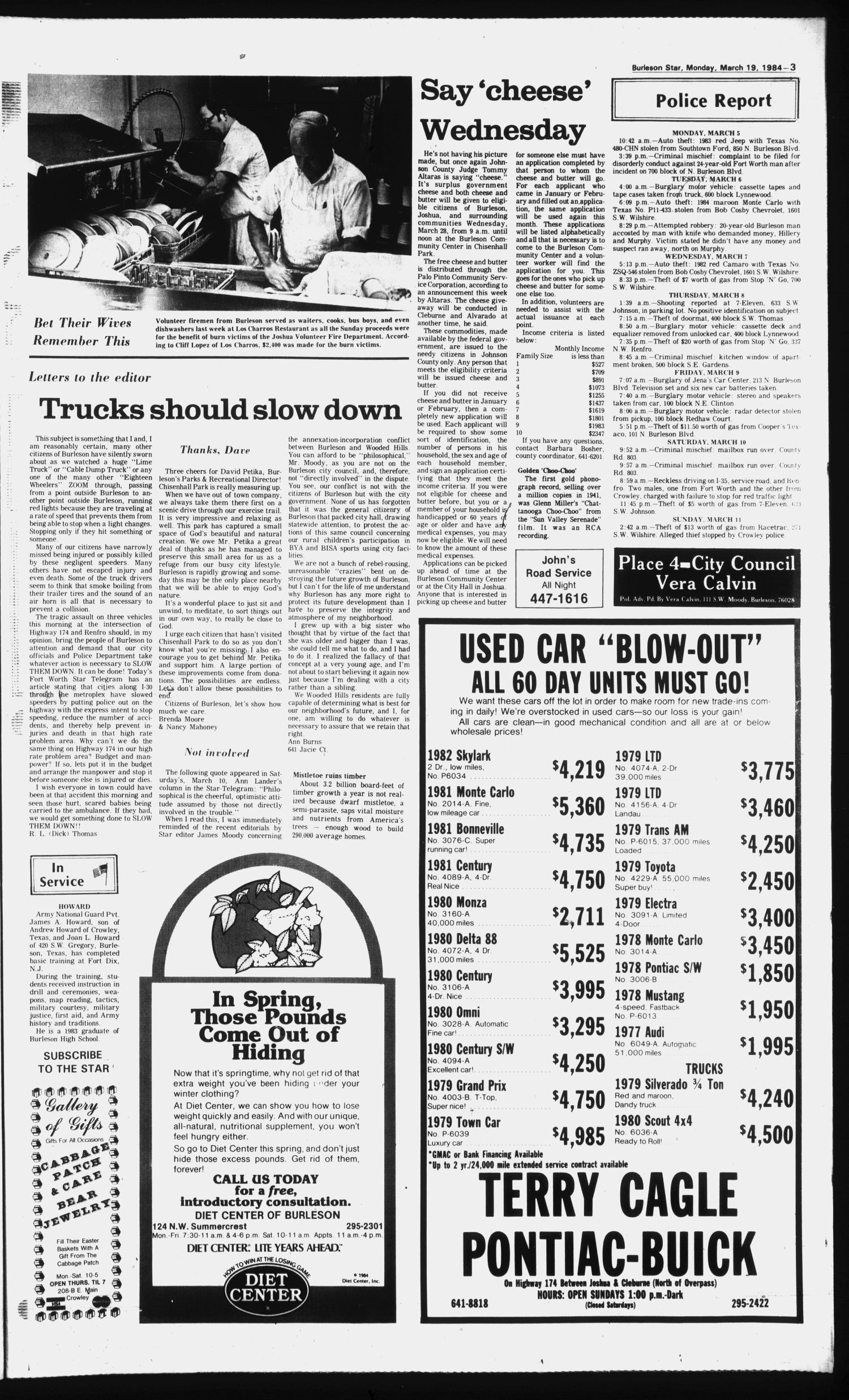 Burleson Star (Burleson, Tex.), Vol. 19, No. 45, Ed. 1 Monday, March 19, 1984
                                                
                                                    [Sequence #]: 3 of 20
                                                