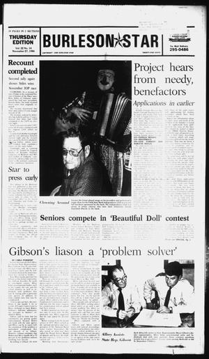 Primary view of object titled 'Burleson Star (Burleson, Tex.), Vol. 22, No. 14, Ed. 1 Thursday, November 27, 1986'.