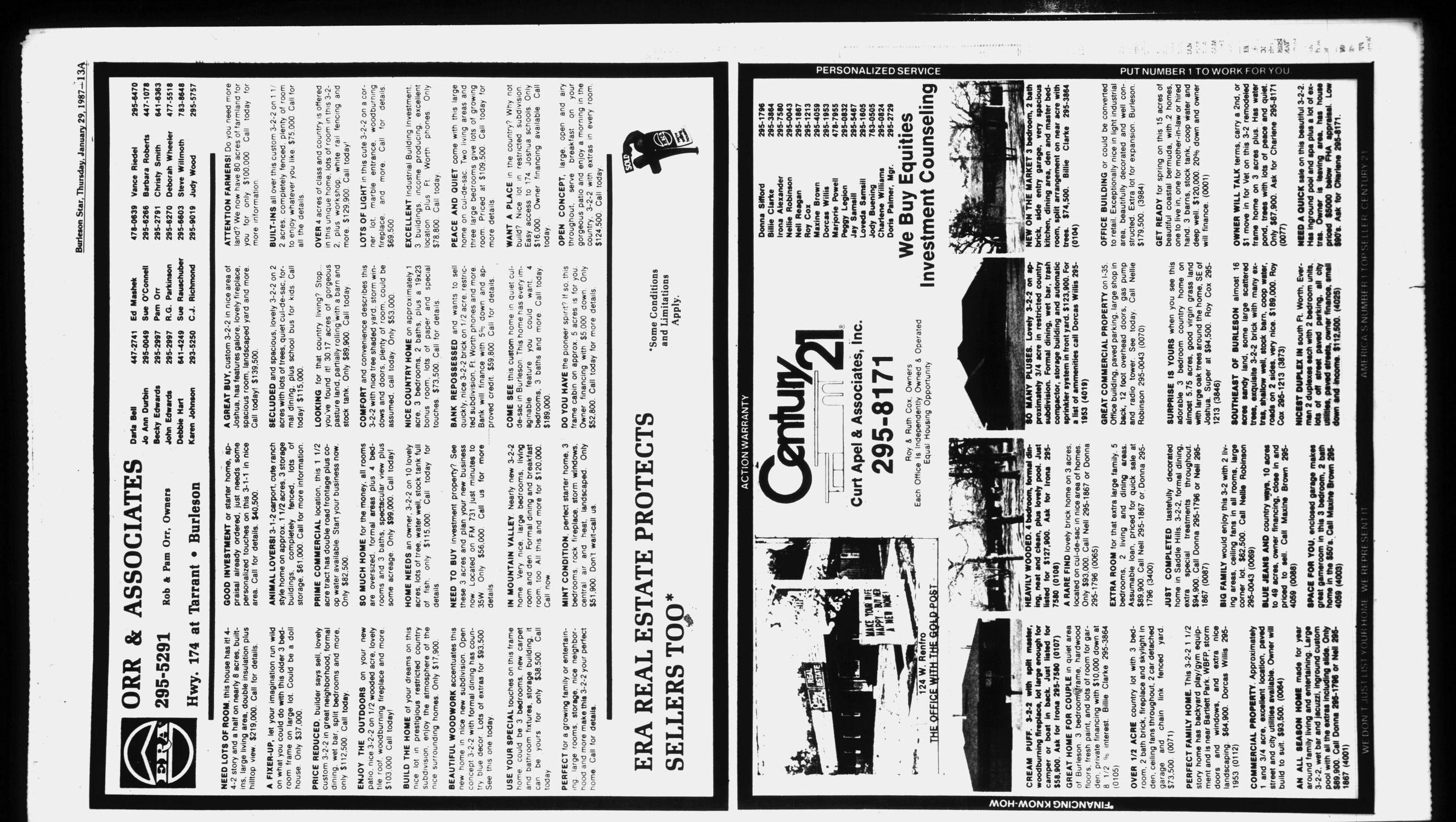 Burleson Star (Burleson, Tex.), Vol. 22, No. 32, Ed. 1 Thursday, January 29, 1987
                                                
                                                    [Sequence #]: 13 of 32
                                                