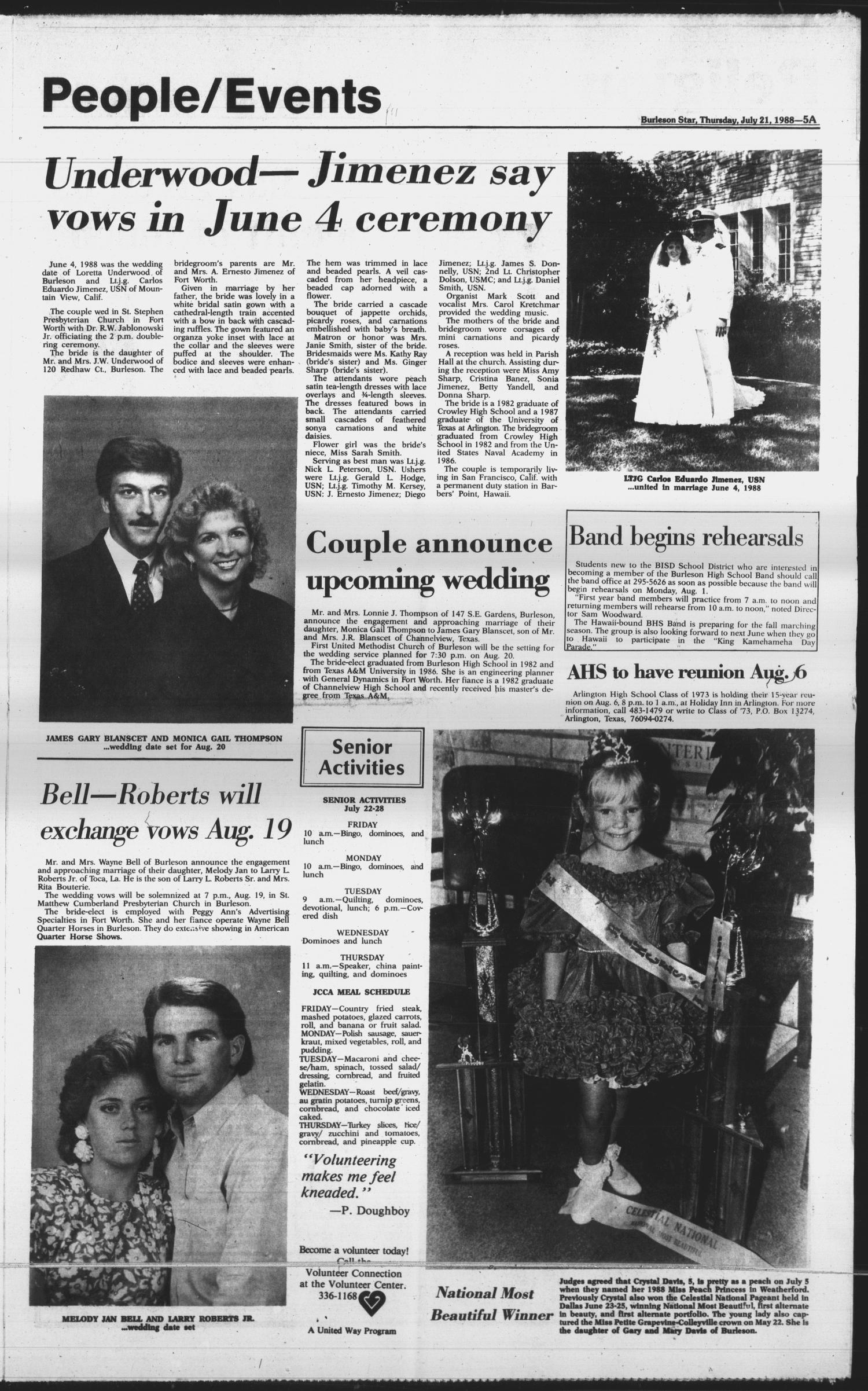 Burleson Star (Burleson, Tex.), Vol. 23, No. 82, Ed. 1 Thursday, July 21, 1988
                                                
                                                    [Sequence #]: 5 of 32
                                                