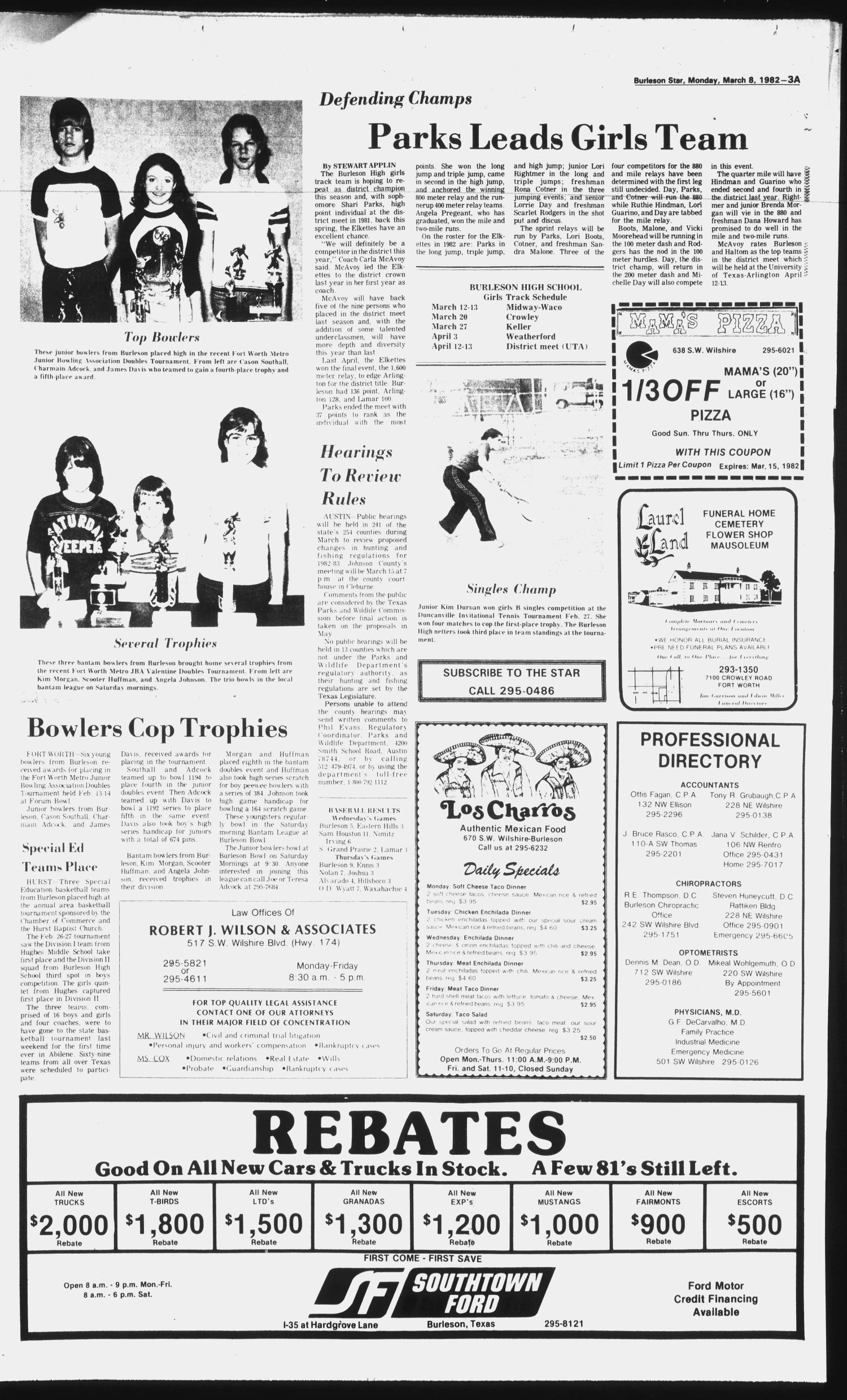 Burleson Star (Burleson, Tex.), Vol. 17, No. 41, Ed. 1 Monday, March 8, 1982
                                                
                                                    [Sequence #]: 3 of 42
                                                
