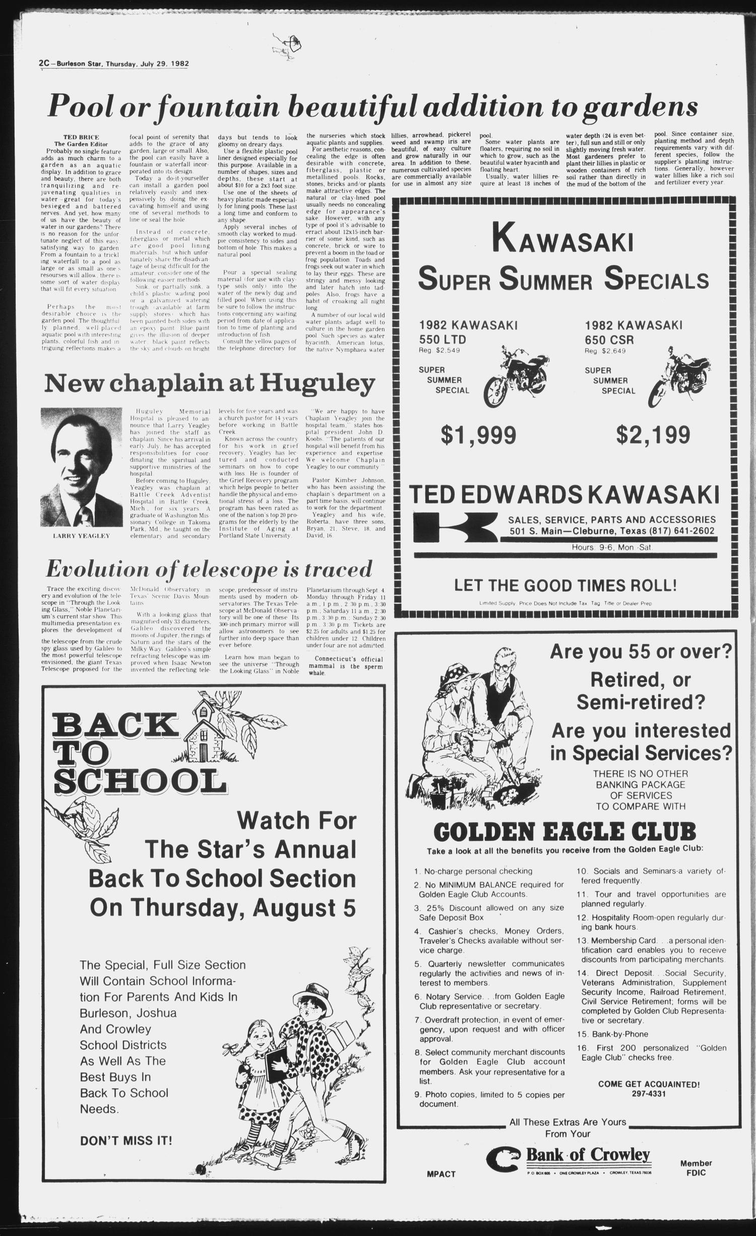 Burleson Star (Burleson, Tex.), Vol. 17, No. 82, Ed. 1 Thursday, July 29, 1982
                                                
                                                    [Sequence #]: 38 of 42
                                                
