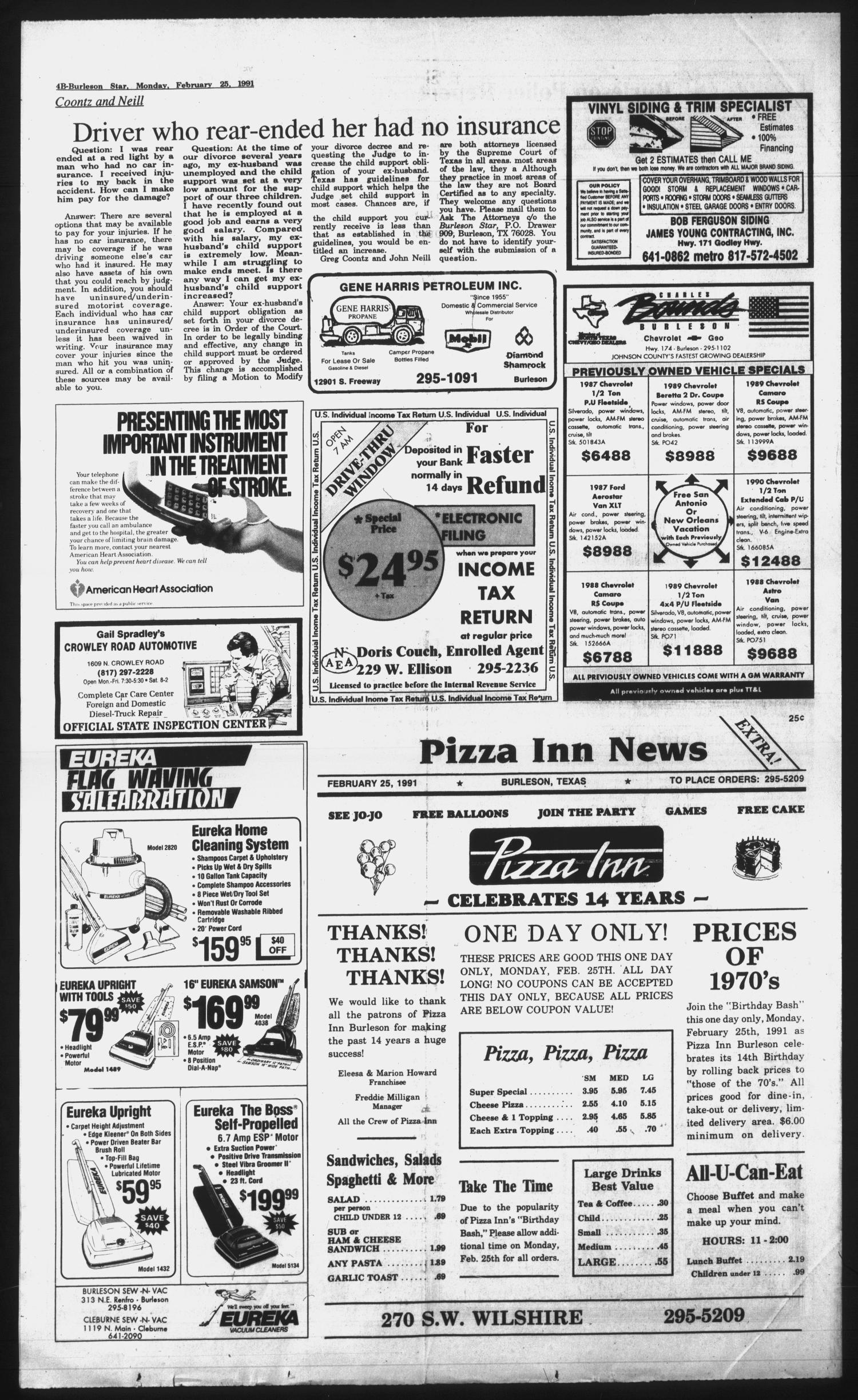 Burleson Star (Burleson, Tex.), Vol. 26, No. 57, Ed. 1 Monday, February 25, 1991
                                                
                                                    [Sequence #]: 12 of 12
                                                