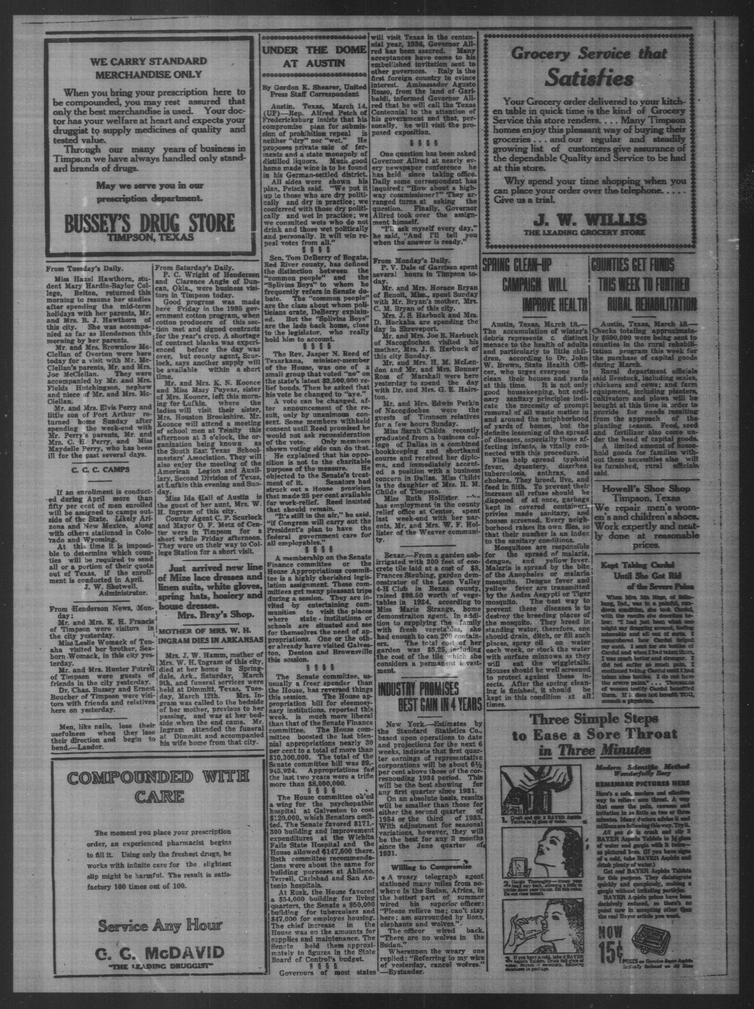 Timpson Weekly Times (Timpson, Tex.), Vol. 50, No. 12, Ed. 1 Friday, March 22, 1935
                                                
                                                    [Sequence #]: 3 of 8
                                                