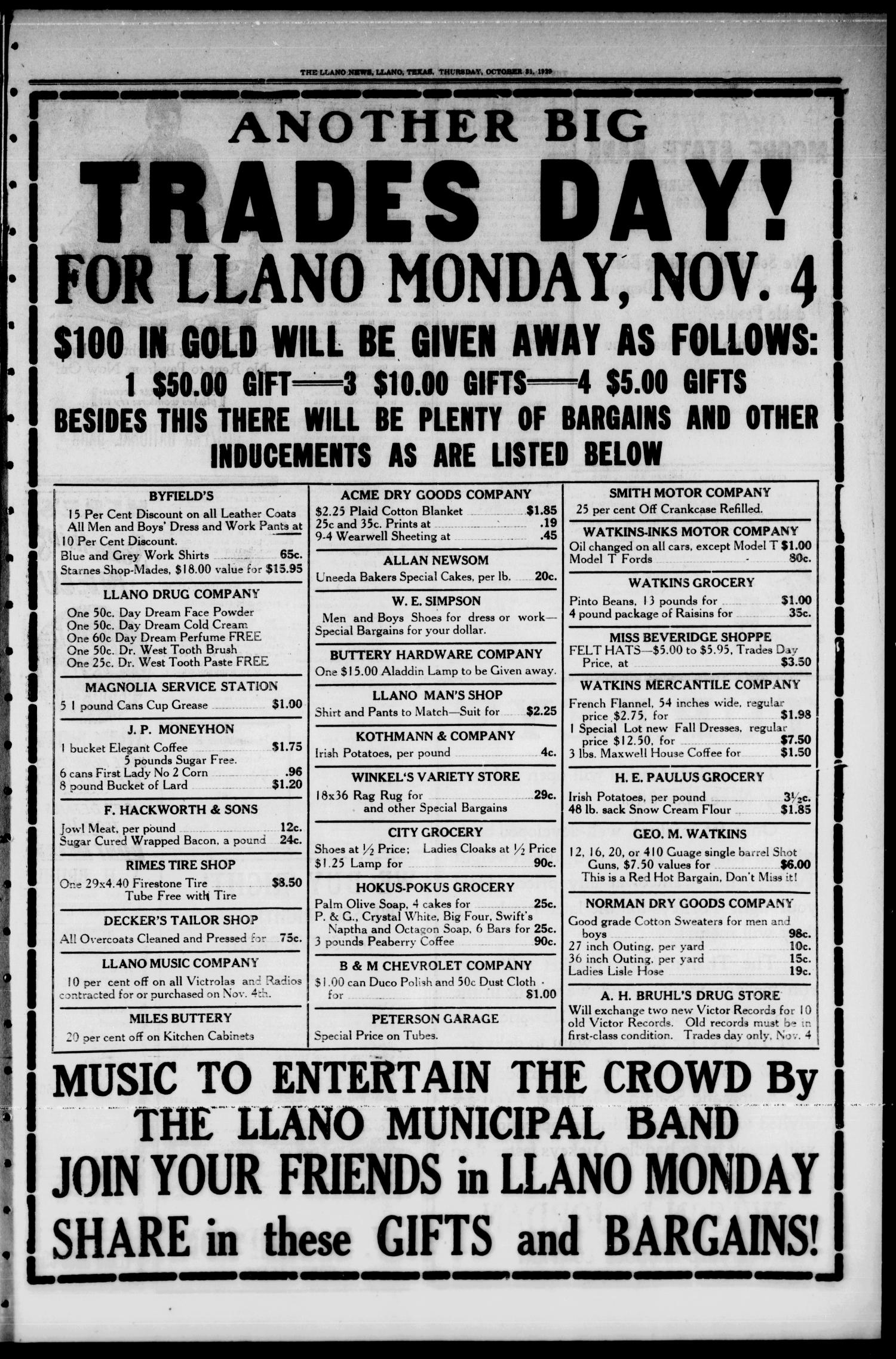 The Llano News. (Llano, Tex.), Vol. 42, No. 7, Ed. 1 Thursday, October 31, 1929
                                                
                                                    [Sequence #]: 3 of 8
                                                