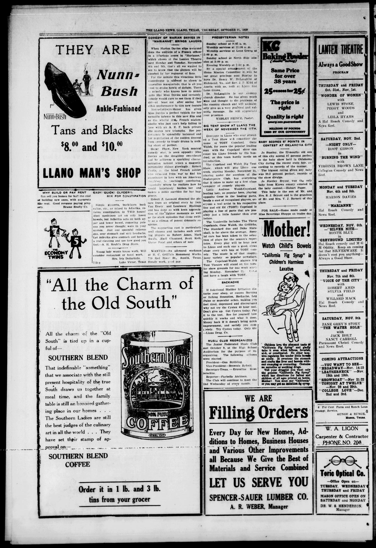 The Llano News. (Llano, Tex.), Vol. 42, No. 7, Ed. 1 Thursday, October 31, 1929
                                                
                                                    [Sequence #]: 6 of 8
                                                