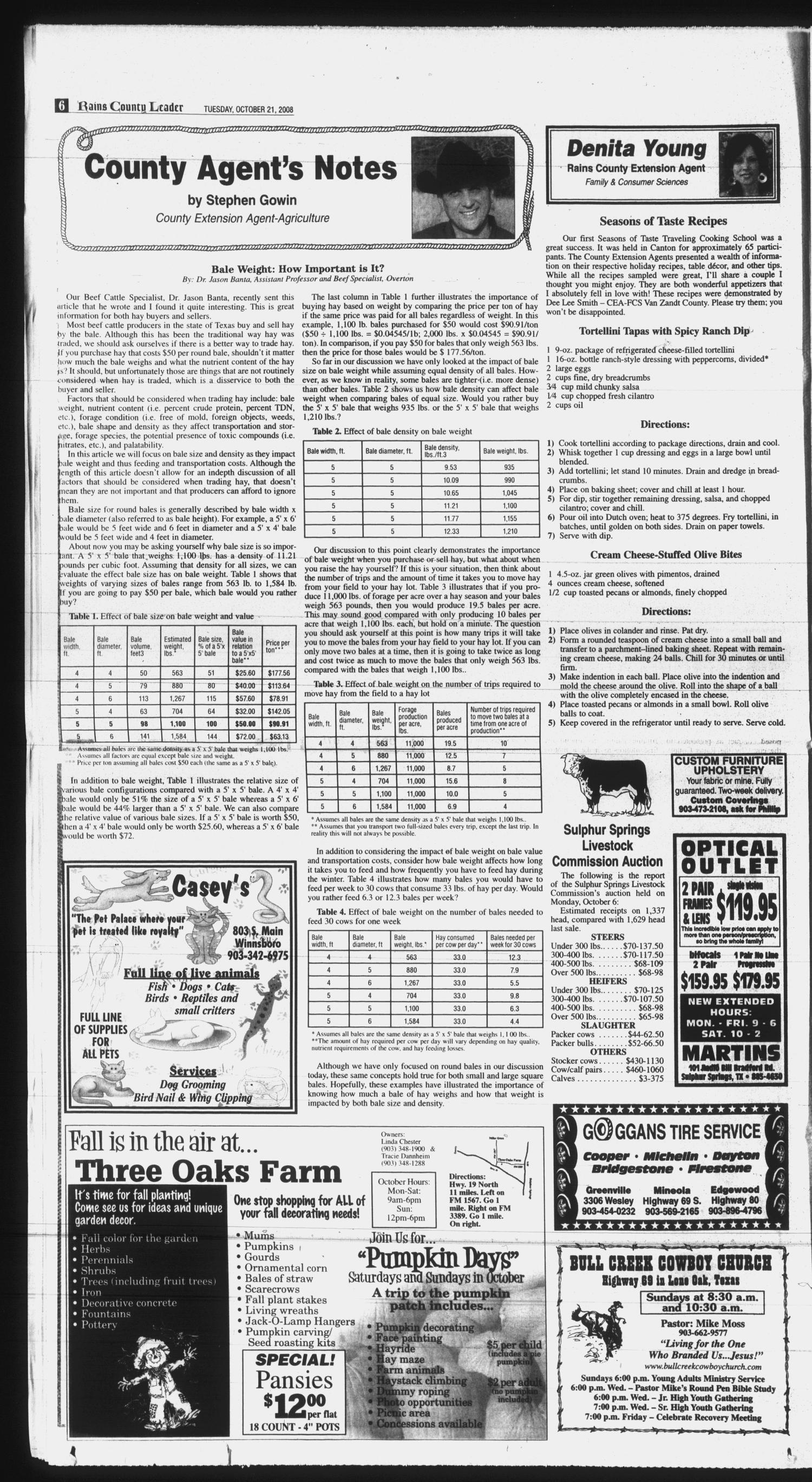 Rains County Leader (Emory, Tex.), Vol. 121, No. 20, Ed. 1 Tuesday, October 21, 2008
                                                
                                                    [Sequence #]: 6 of 20
                                                