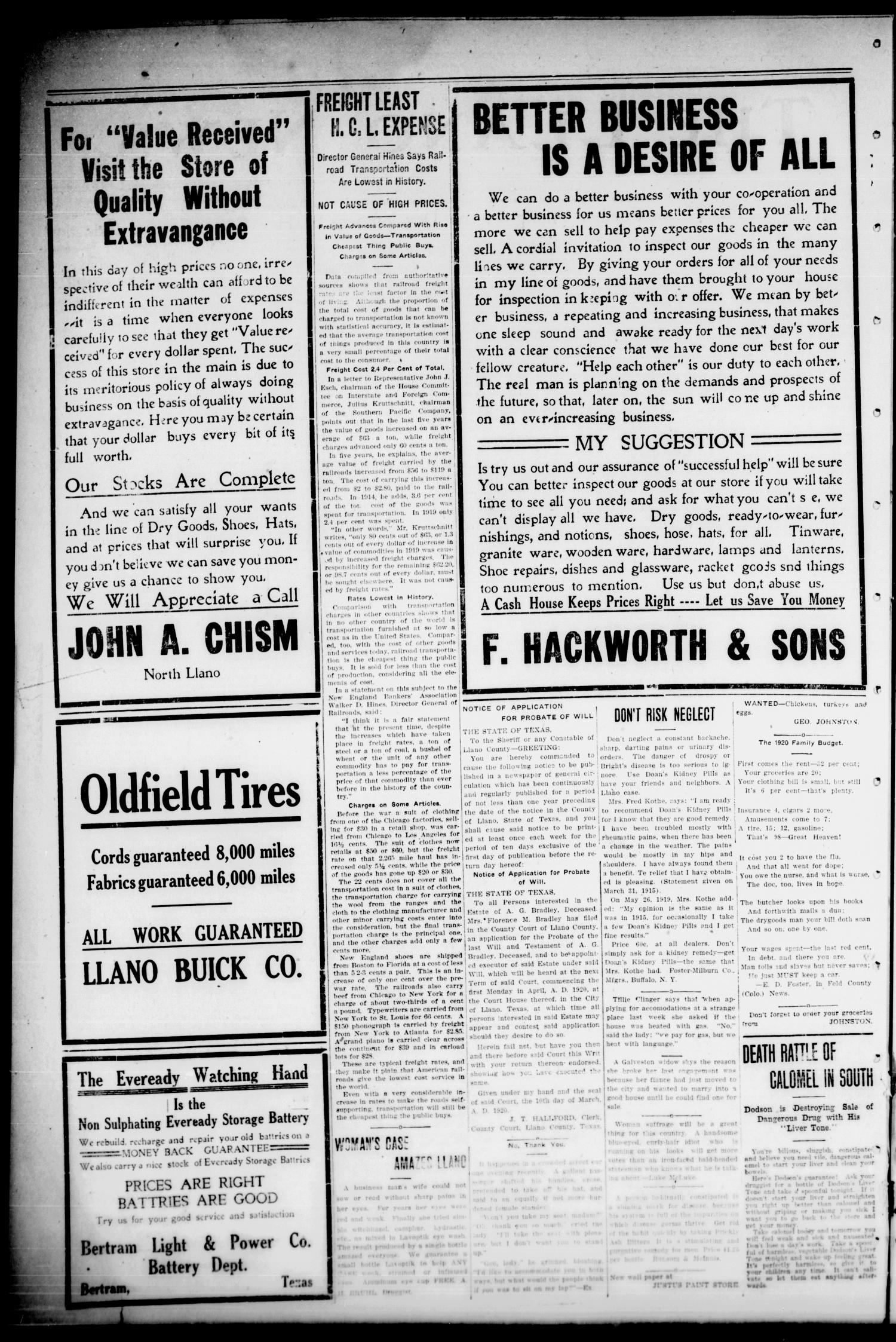 The Llano News. (Llano, Tex.), Vol. 36, No. 39, Ed. 1 Thursday, April 15, 1920
                                                
                                                    [Sequence #]: 2 of 8
                                                