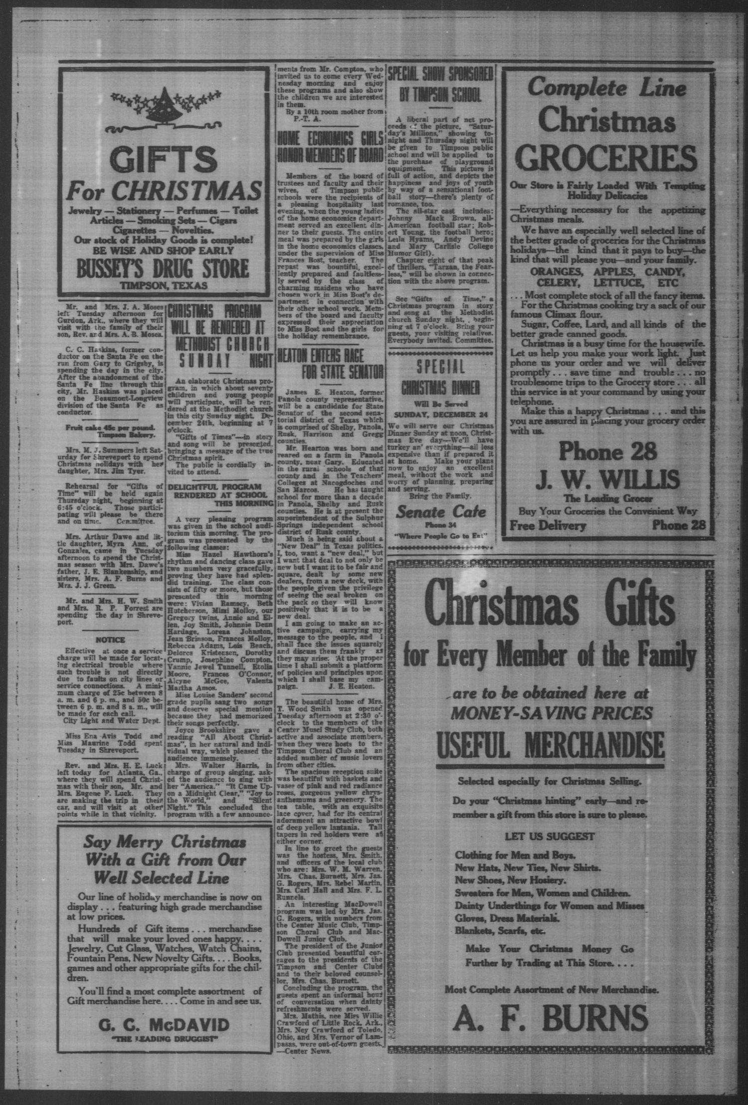 Timpson Daily Times (Timpson, Tex.), Vol. 32, No. 252, Ed. 1 Wednesday, December 20, 1933
                                                
                                                    [Sequence #]: 3 of 4
                                                