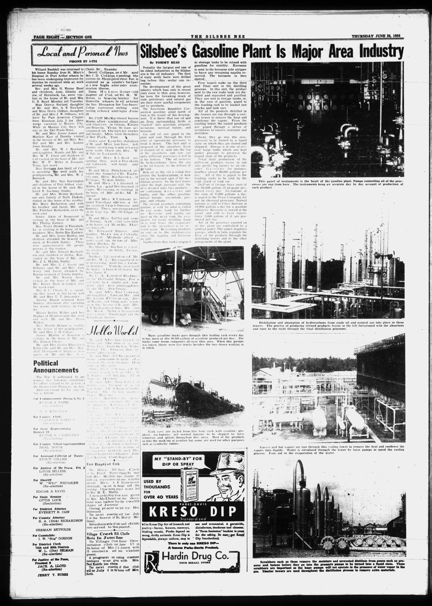 The Silsbee Bee (Silsbee, Tex.), Vol. 36, No. 15, Ed. 1 Thursday, June 24, 1954
                                                
                                                    [Sequence #]: 8 of 16
                                                