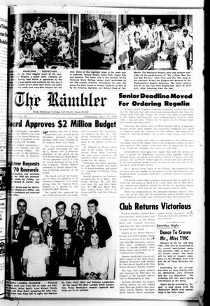 Primary view of object titled 'Texas Wesleyan Rambler (Fort Worth, Tex.), Vol. 44, No. 23, Ed. 1 Wednesday, April 15, 1970'.