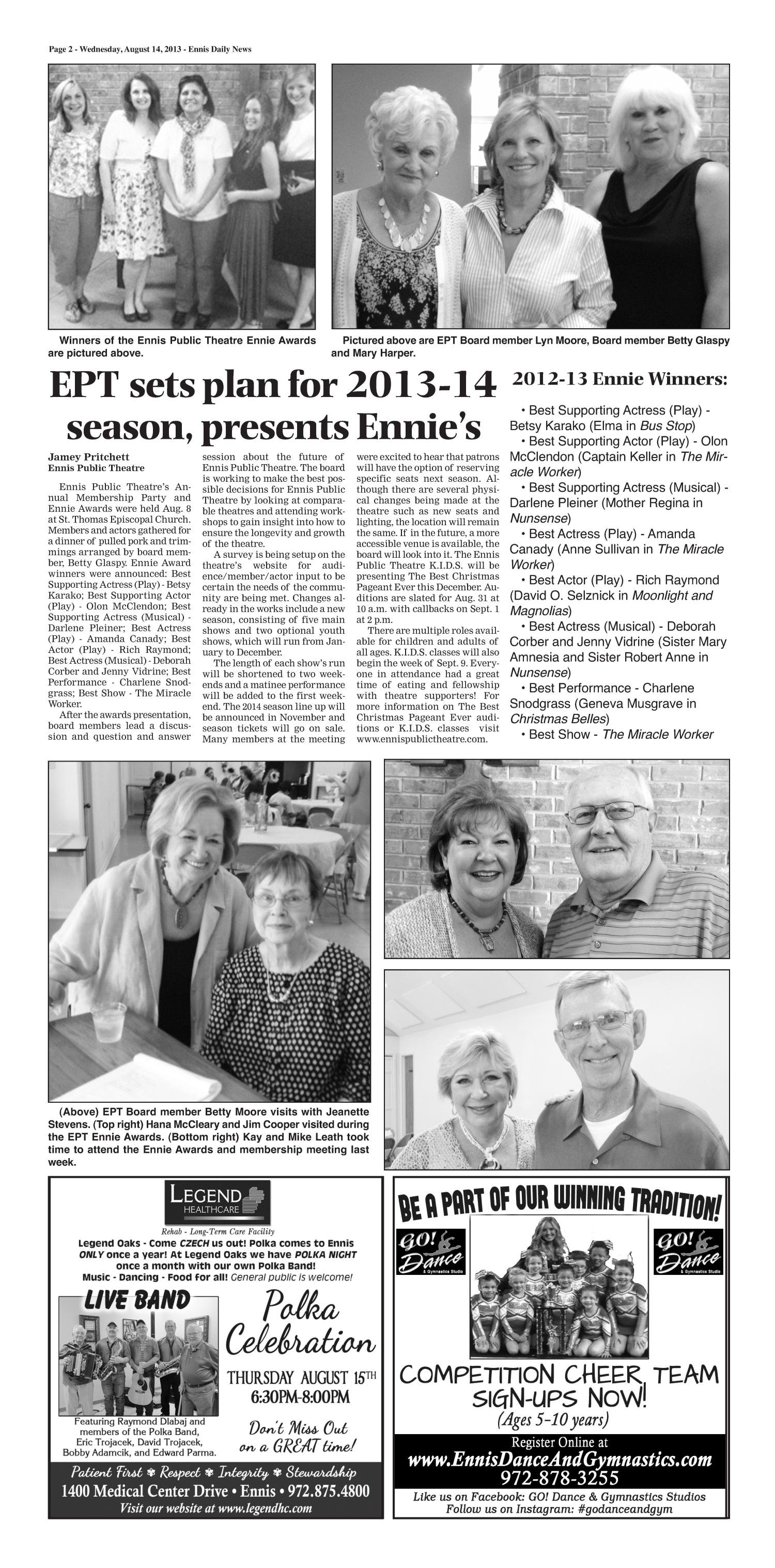 The Ennis Daily News (Ennis, Tex.), Ed. 1 Wednesday, August 14, 2013
                                                
                                                    [Sequence #]: 2 of 10
                                                