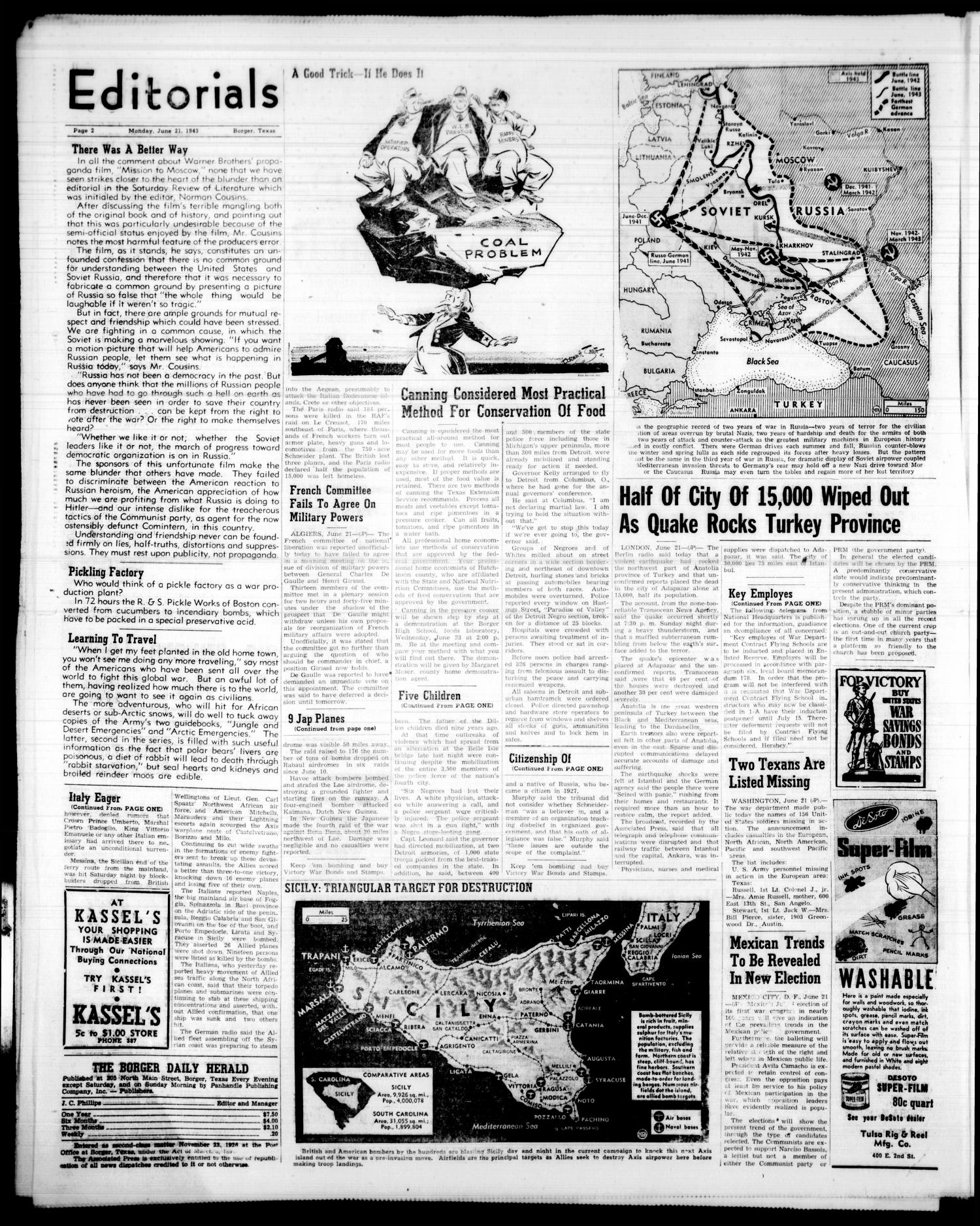 Borger Daily Herald (Borger, Tex.), Vol. 17, No. 180, Ed. 1 Monday, June 21, 1943
                                                
                                                    [Sequence #]: 2 of 6
                                                